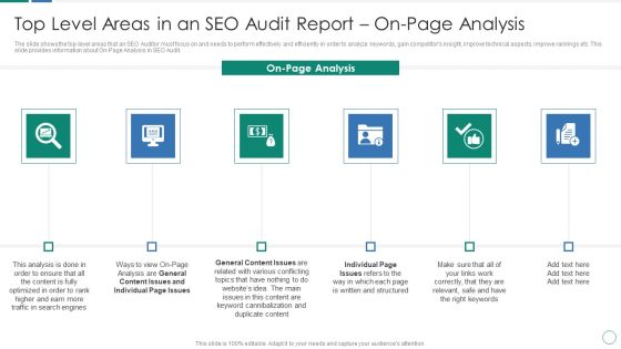 Top Level Areas In An SEO Audit Report On Page Analysis Ppt Gallery Slide Portrait PDF Top Level Areas In An SEO Audit Report On Page Analysis Ppt Gallery Slide Portrait PDF