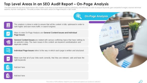 Top Level Areas In An SEO Audit Report On Page Analysis Ppt Pictures Template PDF Top Level Areas In An SEO Audit Report On Page Analysis Ppt Pictures Template PDF
