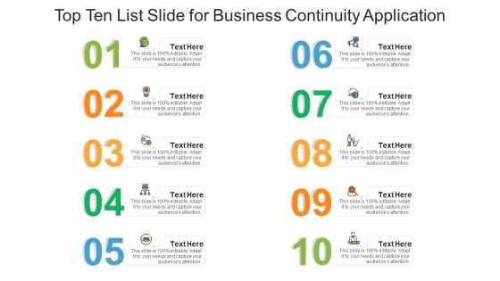 Top Ten List Slide For Business Continuity Application Ppt PowerPoint Presentation Outline Example Introduction PDF Top Ten List Slide For Business Continuity Application Ppt PowerPoint Presentation Outline Example Introduction PDF