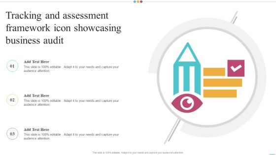 Tracking And Assessment Framework Icon Showcasing Business Audit Graphics PDF Tracking And Assessment Framework Icon Showcasing Business Audit Graphics PDF