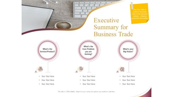 Trading Company Executive Summary For Business Trade Ppt Outline Rules PDF