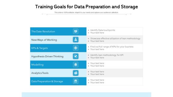 Training Goals For Data Preparation And Storage Ppt PowerPoint Presentation Icon PDF