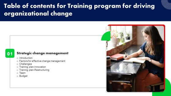 Training Program For Driving Organizational Change Table Of Contents Ppt PowerPoint Presentation File Icon PDF Training Program For Driving Organizational Change Table Of Contents Ppt PowerPoint Presentation File Icon PDF
