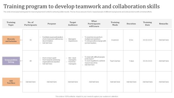 Training Program To Develop Teamwork And Collaboration Skills Ppt Inspiration Design Ideas PDF Training Program To Develop Teamwork And Collaboration Skills Ppt Inspiration Design Ideas PDF