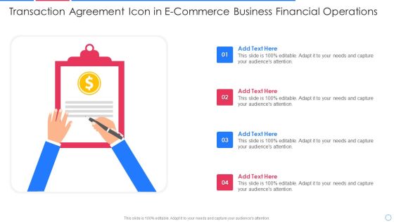 Transaction Agreement Icon In E Commerce Business Financial Operations Professional PDF