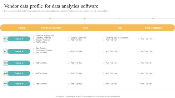 Transformation Toolkit Competitive Intelligence Information Analysis Vendor Data Profile For Data Analytics Software Icons PDF Transformation Toolkit Competitive Intelligence Information Analysis Vendor Data Profile For Data Analytics Software Icons PDF