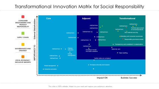 Transformational Innovation Matrix For Social Responsibility Ppt Professional Background Image PDF