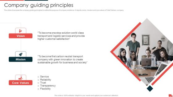 Transportation And Logistics Services Company Profile Company Guiding Principles Elements PDF Transportation And Logistics Services Company Profile Company Guiding Principles Elements PDF