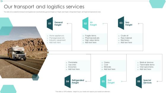 Transportation Company Profile Our Transport And Logistics Services Ppt PowerPoint Presentation Show Maker PDF