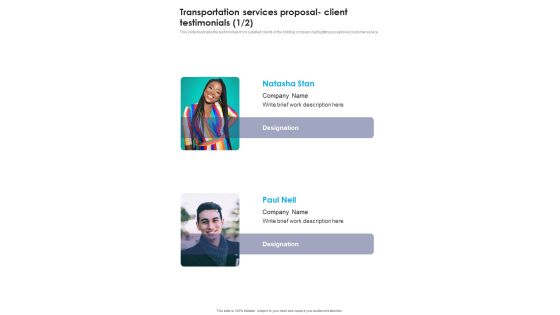 Transportation Services Proposal Client Testimonials One Pager Sample Example Document Transportation Services Proposal Client Testimonials One Pager Sample Example Document