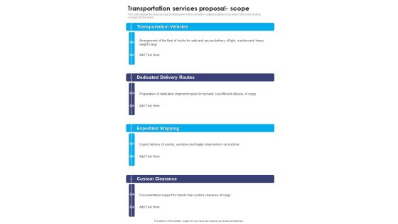 Transportation Services Proposal Scope One Pager Sample Example Document
