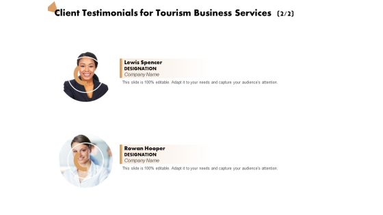 Travel And Leisure Commerce Proposal Client Testimonials For Tourism Business Services Ppt Gallery Display PDF