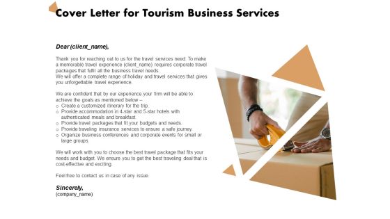 Travel And Leisure Commerce Proposal Cover Letter For Tourism Business Services Ppt Slides Gallery PDF