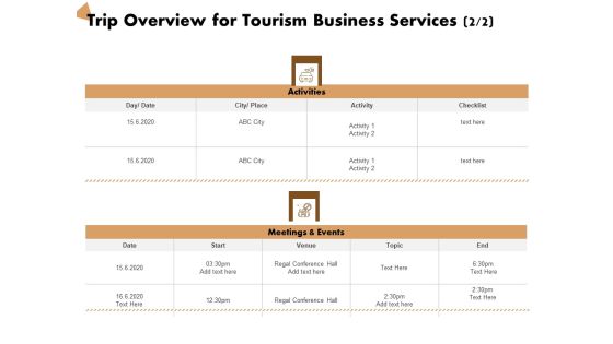 Travel And Leisure Commerce Proposal Trip Overview For Tourism Business Services Ppt Infographics Styles PDF