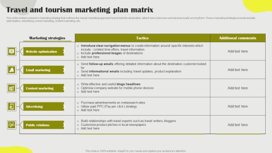Travel And Tourism Marketing Plan Matrix Template PDF Travel And Tourism Marketing Plan Matrix Template PDF