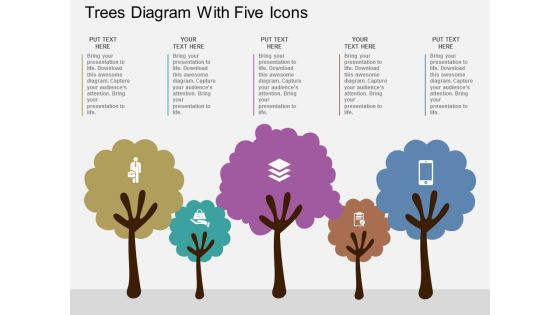 Trees Diagram With Five Icons Powerpoint Template Trees Diagram With Five Icons Powerpoint Template