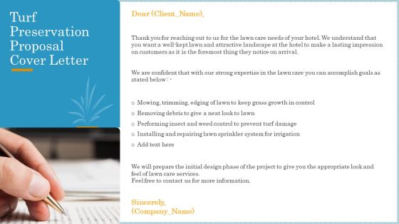 Turf Preservation Proposal Cover Letter Ppt Portfolio Backgrounds PDF