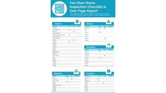 Two Floor Home Inspection Checklist In One Page Report PDF Document PPT Template