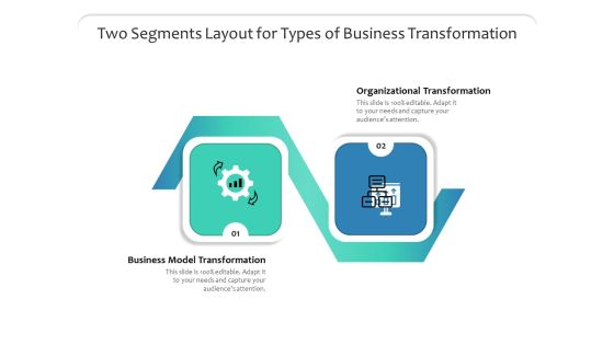 Two Segments Layout For Types Of Business Transformation Ppt PowerPoint Presentation File Graphic Tips PDF