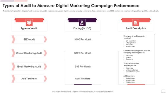 Types Of Audit To Measure Digital Marketing Campaign Performance Infographics PDF