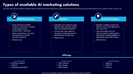 Types Of Available AI Marketing Solutions Inspiration PDF Types Of Available AI Marketing Solutions Inspiration PDF
