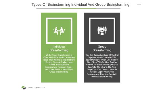 Types Of Brainstorming Individual And Group Brainstorming Ppt PowerPoint Presentation Inspiration Deck Types Of Brainstorming Individual And Group Brainstorming Ppt PowerPoint Presentation Inspiration Deck