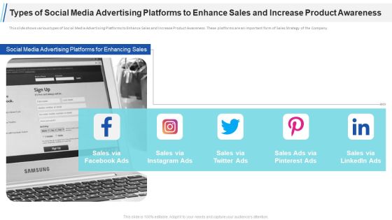 Types Of Social Media Advertising Platforms To Enhance Sales And Increase Product Awareness Sales Ppt Infographics Infographic Template PDF