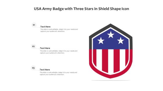 USA Army Badge With Three Stars In Shield Shape Icon Ppt PowerPoint Presentation File Graphics PDF USA Army Badge With Three Stars In Shield Shape Icon Ppt PowerPoint Presentation File Graphics PDF