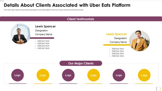 Uber Eats Investor Capital Funding Pitch Deck Details About Clients Associated With Uber Eats Platform Slides PDF Uber Eats Investor Capital Funding Pitch Deck Details About Clients Associated With Uber Eats Platform Slides PDF