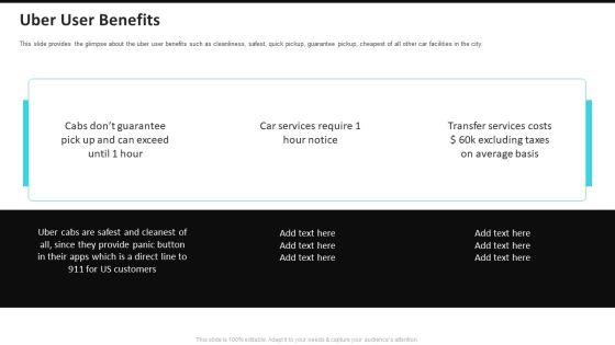 Uber User Benefits Uber Cab Elevator Funding Deck Ppt Styles Demonstration PDF Uber User Benefits Uber Cab Elevator Funding Deck Ppt Styles Demonstration PDF
