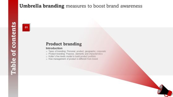 Umbrella Branding Measures To Boost Brand Awareness Table Of Contents Mockup PDF Umbrella Branding Measures To Boost Brand Awareness Table Of Contents Mockup PDF