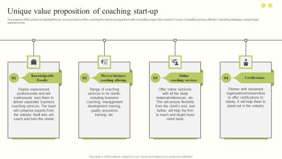 Unique Value Proposition Of Coaching Start Up Microsoft PDF