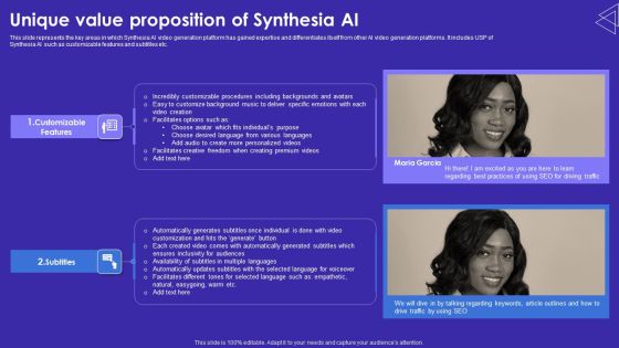 Unique Value Proposition Of Synthesia AI Formats PDF Unique Value Proposition Of Synthesia AI Formats PDF