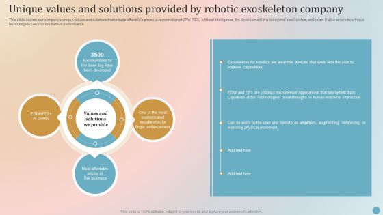Unique Values And Solutions Provided By Robotic Exoskeleton Company Ideas PDF Unique Values And Solutions Provided By Robotic Exoskeleton Company Ideas PDF