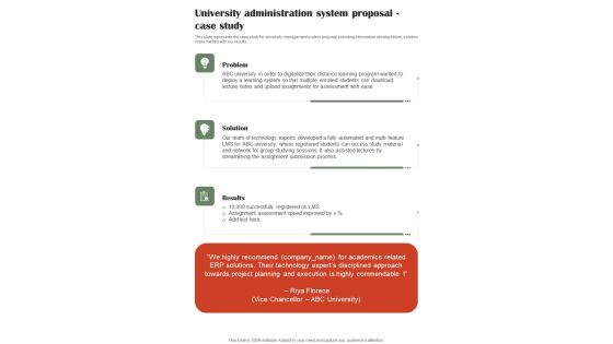 University Administration System Proposal Case Study One Pager Sample Example Document University Administration System Proposal Case Study One Pager Sample Example Document