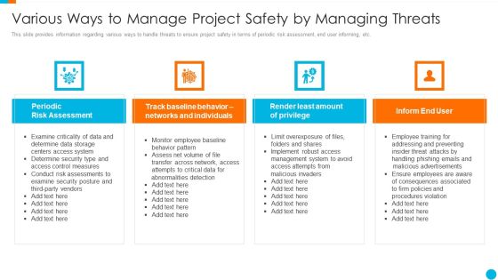 Upgrading Total Project Safety IT Various Ways To Manage Project Safety By Managing Threats Designs PDF Upgrading Total Project Safety IT Various Ways To Manage Project Safety By Managing Threats Designs PDF