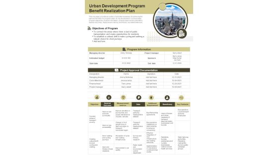 Urban Development Program Benefit Realization Plan PDF Document PPT Template Urban Development Program Benefit Realization Plan PDF Document PPT Template