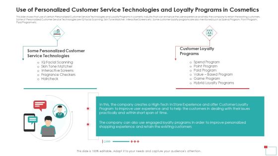 Use Of Personalized Customer Service Technologies And Loyalty Programs In Cosmetics Mockup PDF