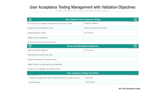 User Acceptance Testing Management With Validation Objectives Ppt PowerPoint Presentation File Inspiration PDF User Acceptance Testing Management With Validation Objectives Ppt PowerPoint Presentation File Inspiration PDF