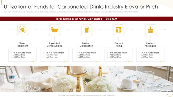Utilization Of Funds For Carbonated Drinks Industry Elevator Pitch Ppt PowerPoint Presentation Gallery Graphics PDF