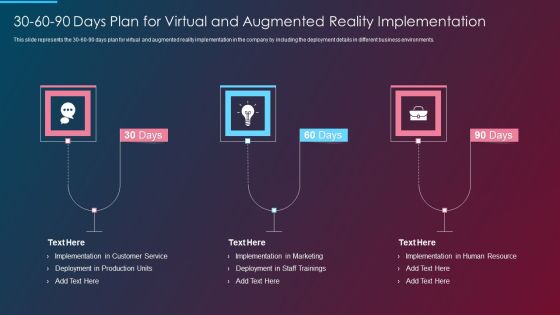 VR And AR IT 30 60 90 Days Plan For Virtual And Augmented Reality Implementation Ppt Inspiration Gallery PDF