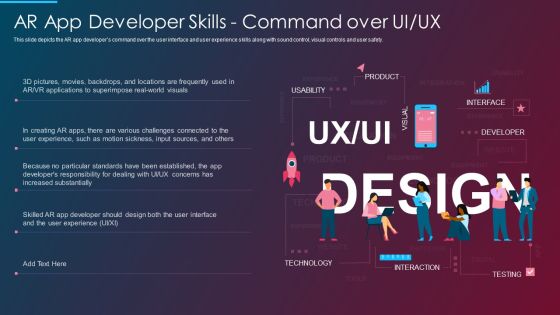 VR And AR IT AR App Developer Skills Command Over UI UX Ppt Portfolio Images PDF