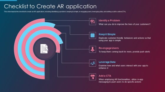 VR And AR IT Checklist To Create AR Application Ppt Summary Background Designs PDF