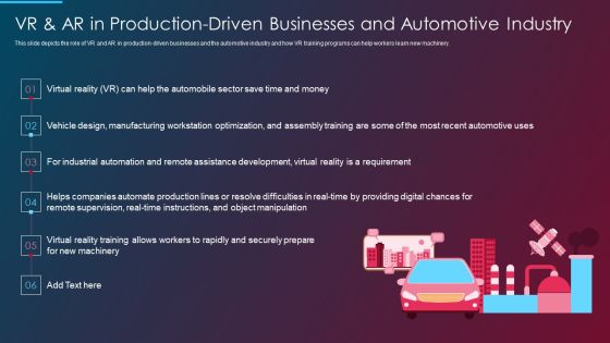 VR And AR IT VR And AR In Production Driven Businesses And Automotive Industry Ppt Gallery Styles PDF VR And AR IT VR And AR In Production Driven Businesses And Automotive Industry Ppt Gallery Styles PDF