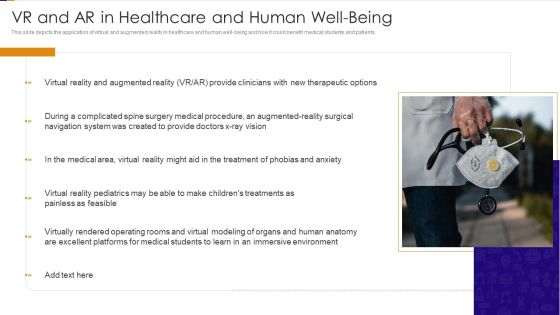 VR And AR In Healthcare And Human Well Being Ppt PowerPoint Presentation File Graphic Images PDF