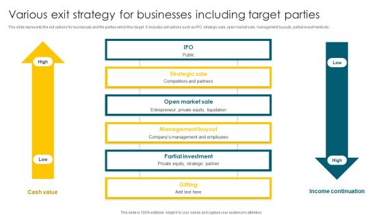 Various Exit Strategy For Businesses Including Target Parties Ppt Infographics Sample PDF Various Exit Strategy For Businesses Including Target Parties Ppt Infographics Sample PDF