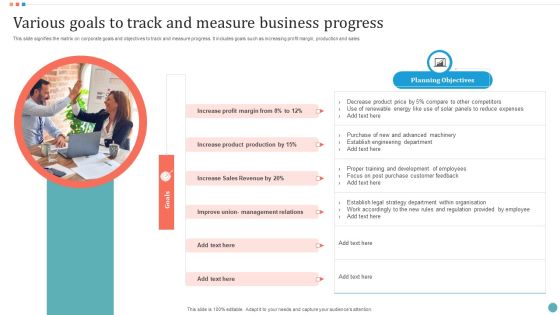 Various Goals To Track And Measure Business Progress Slides PDF Various Goals To Track And Measure Business Progress Slides PDF