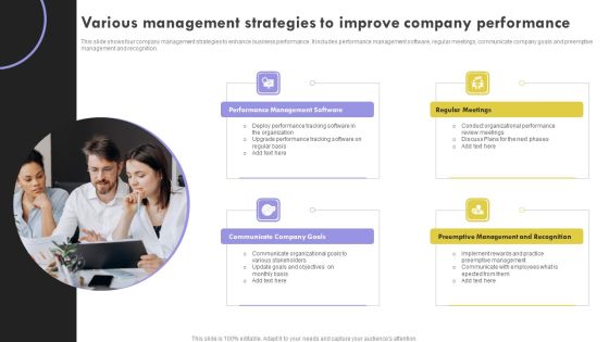 Various Management Strategies To Improve Company Performance Microsoft PDF Various Management Strategies To Improve Company Performance Microsoft PDF