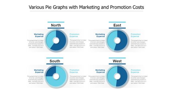 Various Pie Graphs With Marketing And Promotion Costs Ppt PowerPoint Presentation Summary Graphics Design PDF