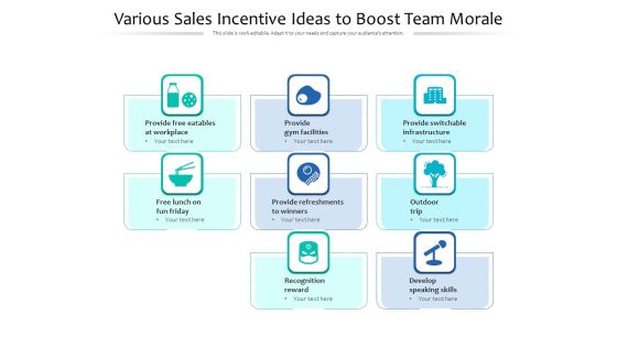 Various Sales Incentive Ideas To Boost Team Morale Ppt PowerPoint Presentation Gallery Design Ideas PDF Various Sales Incentive Ideas To Boost Team Morale Ppt PowerPoint Presentation Gallery Design Ideas PDF